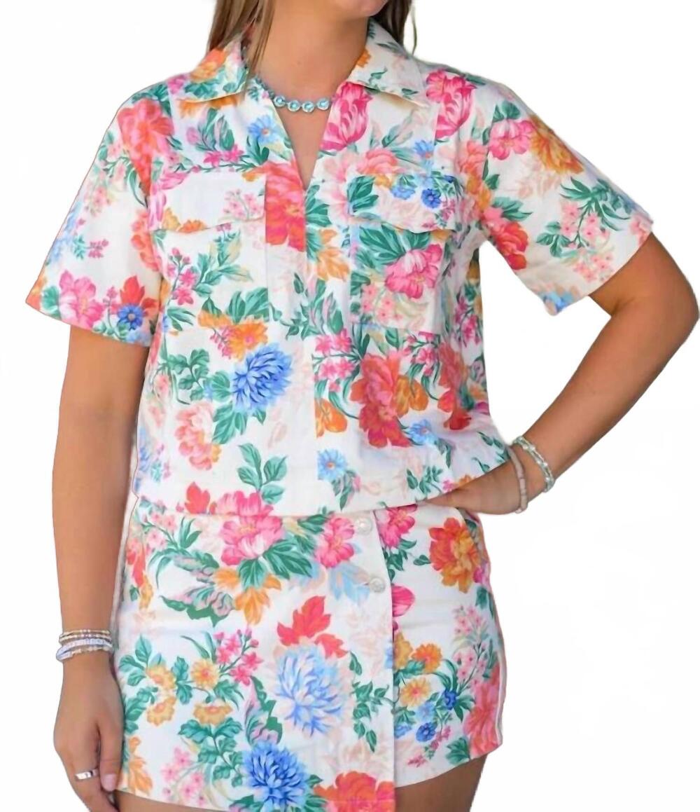 NEW KARLIE floral denim pocket top in multi